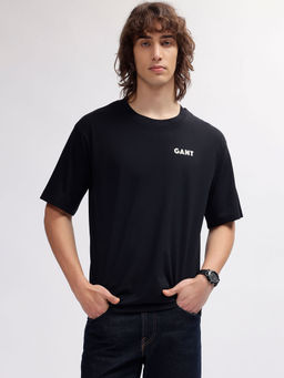 GANT - Men Black Solid Round Neck Short Sleeves T-shirt