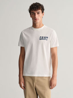 GANT - Men Off White Solid Round Neck Short Sleeves T-Shirt