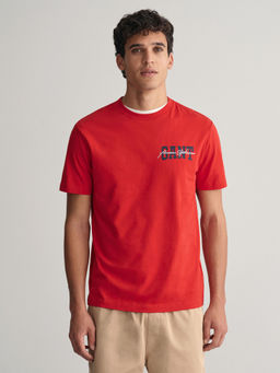 GANT - Men Red Solid Round Neck Short Sleeves T-Shirt