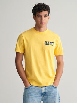 GANT - Men Yellow Solid Round Neck Short Sleeves T-Shirt