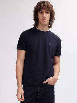GANT - Men Navy Blue Solid Round Neck Short Sleeves T-shirt