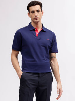 GANT - Men Navy Blue Solid Polo T-Shirt
