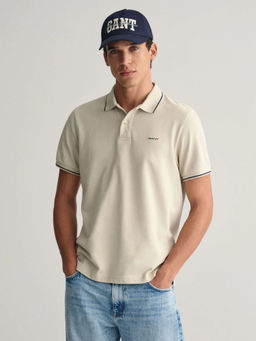 GANT - Men Beige Solid Polo T-Shirt