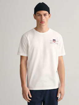 GANT - Men White Solid Round Neck Short Sleeves T-Shirt