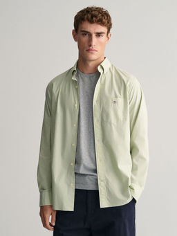 GANT - Men Green Solid Spread Collar Long Sleeves Shirt