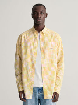 GANT - Men Yellow Checked Button-down Collar Long Sleeves Shirt