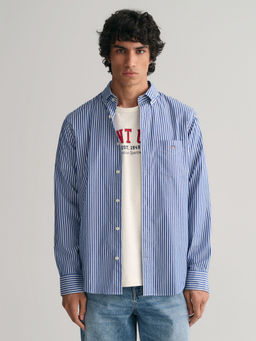 GANT - Men Blue Striped Button-down Collar Full Sleeves Shirt