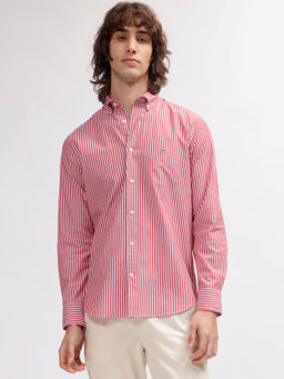 GANT - Men Red Striped Button Down Collar Full Sleeves Shirt