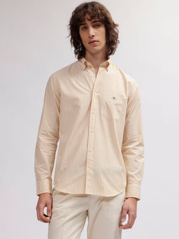 GANT - Men Yellow Striped Button Down Collar Full Sleeves Shirt