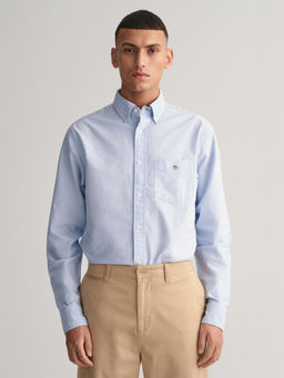 GANT - Men Blue Solid Button-Down Collar Full Sleeves Shirt