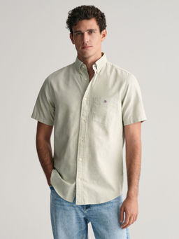 GANT - Men Green Solid Button-down Collar Long Sleeves Shirt