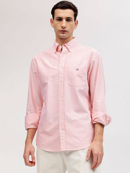 GANT - Men Pink Striped Button-down Collar Full Sleeves Shirt