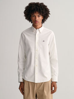 GANT - Men White Solid Button-Down Collar Full Sleeves Shirt