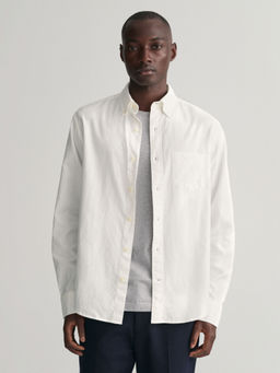 GANT - Men Off White Solid Button-Down Collar Full Sleeves Shirt