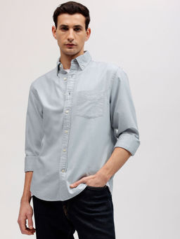 GANT - Men Blue Solid Button-down Collar Full Sleeves Shirt