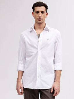 GANT - Men White Solid Button-down Collar Full Sleeves Shirt