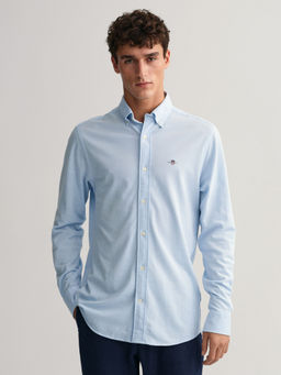 GANT - Men Blue Solid Button-Down Collar Full Sleeves Shirt
