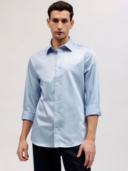 GANT - Men Blue Solid Spread Collar Full Sleeves Shirt