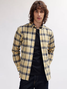 GANT - Men Yellow Checked Button Down Collar Full Sleeves Shirt