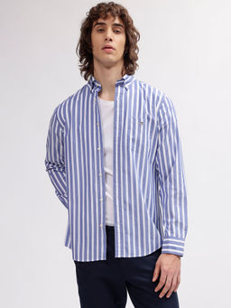 GANT - Men Blue Striped Button Down Collar Full Sleeves Shirt