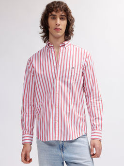 GANT - Men Red Striped Button Down Collar Full Sleeves Shirt