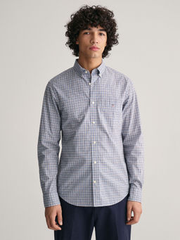 GANT - Men Blue Checked Button Down Full Sleeves Shirt