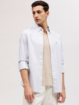 GANT - Men White Striped Button-down Collar Full Sleeves Shirt