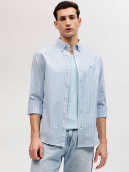 GANT - Men Blue Striped Button-down Collar Full Sleeves Shirt