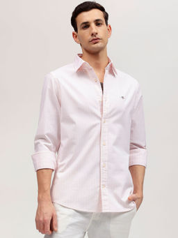 GANT - Men Pink Striped Button-down Collar Full Sleeves Shirt