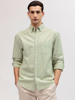 GANT - Men Green Striped Button-down Collar Full Sleeves Shirt