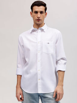 GANT - Men White Solid Button-down Collar Full Sleeves Shirt