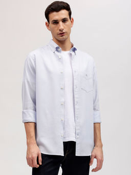 GANT - Men Blue Solid Button-down Collar Full Sleeves Shirt
