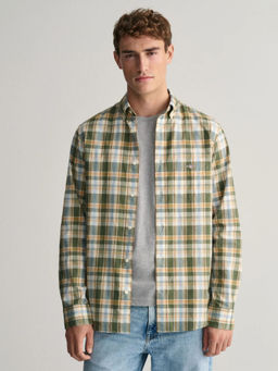 GANT - Men Green Checked Button Down Collar Full Sleeves Shirt
