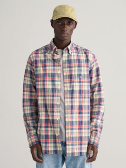 GANT - Men Blue Checked Button Down Collar Full Sleeves Shirt