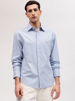 GANT - Men Blue Striped Button-down Collar Full Sleeves Shirt