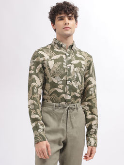 GANT - Men Green Printed Button Down Collar Full Sleeves Shirt
