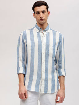 GANT - Men Blue Striped Button-down Collar Full Sleeves Shirt