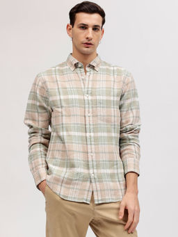 GANT - Men Beige Checked Button-down Collar Full Sleeves Shirt