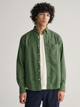 GANT - Men Green Solid Button Down Full Sleeves Shirt