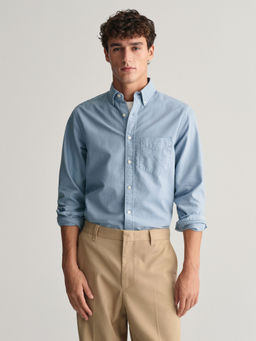 GANT - Men Blue Solid Button Down Full Sleeves Shirt