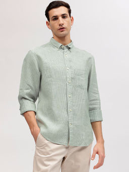 GANT - Men Green Striped Button-down Collar Full Sleeves Shirt