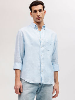 GANT - Men Blue Striped Button-down Collar Full Sleeves Shirt