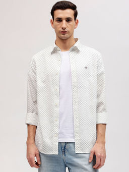 GANT - Men Off White Printed Button-down Collar Full Sleeves Shirt