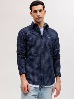 GANT - Men Navy Blue Printed Button-down Collar Full Sleeves Shirt