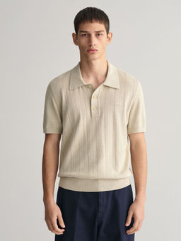 GANT - Men Beige Solid Polo T-Shirt