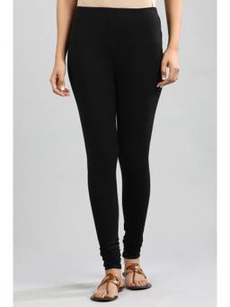 Aurelia - Black Solid Slim Fit Cotton Leggings