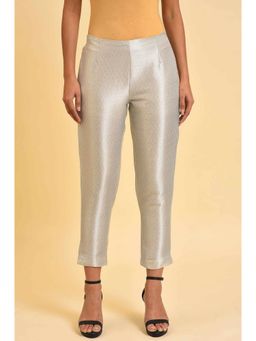 W - Silver Solid Jacquard Slim Straight Pant