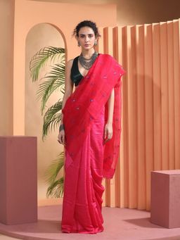 Beatitude - Red Handloom Resham Matka Saree with Unstitched Blouse