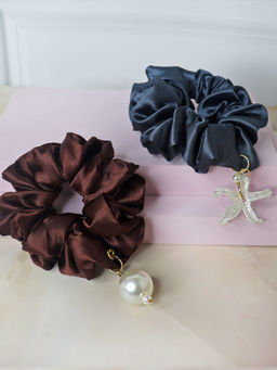 Soho Boho Studio - Black & Blue Celestial Tide Charm Scrunchies (Pack of 2)