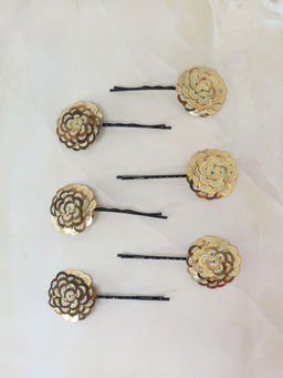 Soho Boho Studio - Gold Ethnic Flower Bobby Hair Pins (Pack of 6)